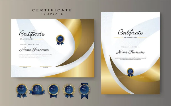 Premium Gold Certificate Achievement Border Template Luxury Badge Modern Line — ストックベクタ