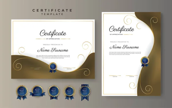 Certificado Oro Premium Plantilla Frontera Logro Con Insignia Lujo Patrón — Vector de stock