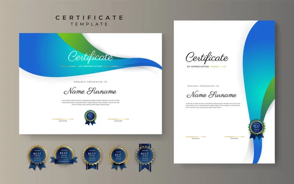 Moderní Elegantní Modrá Zelená Šablona Certifikátu Diplomu — Stockový vektor