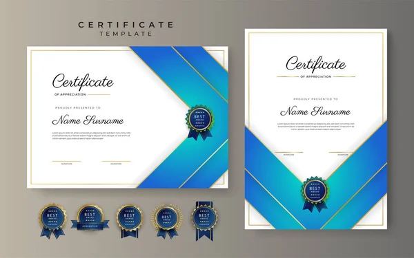 Moderno Elegante Modelo Certificado Diploma Azul Verde — Vetor de Stock