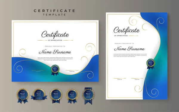 Moderní Elegantní Modrá Zelená Šablona Certifikátu Diplomu — Stockový vektor