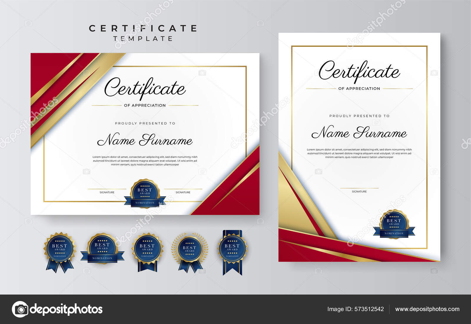 Certificado Luxo Modelo Apreciação Com Cor Vermelha Dourada Borda  Certificado Vetor de ©salmanalfa 573512542, image size:1600x1100