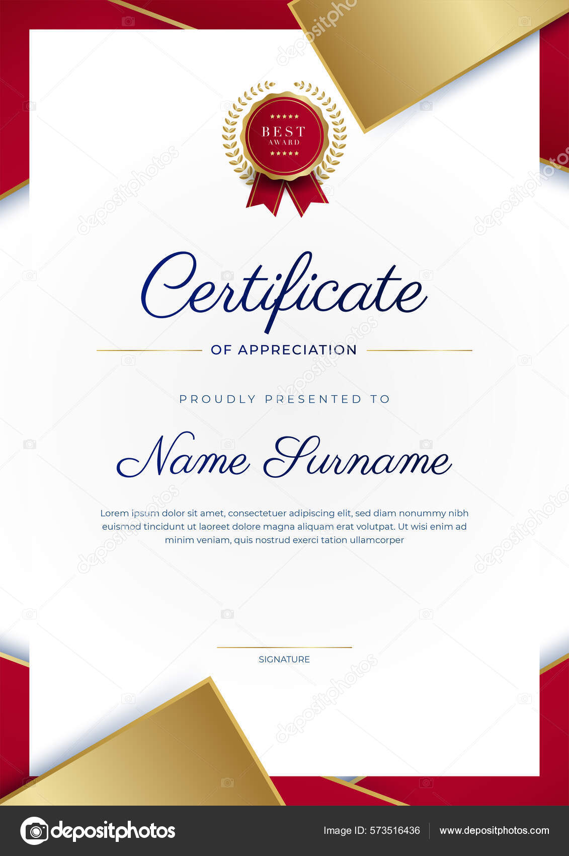 Certificado Luxo Modelo Apreciação Com Cor Vermelha Dourada Borda  Certificado Vetor de ©salmanalfa 573516436, image size:1131x1700
