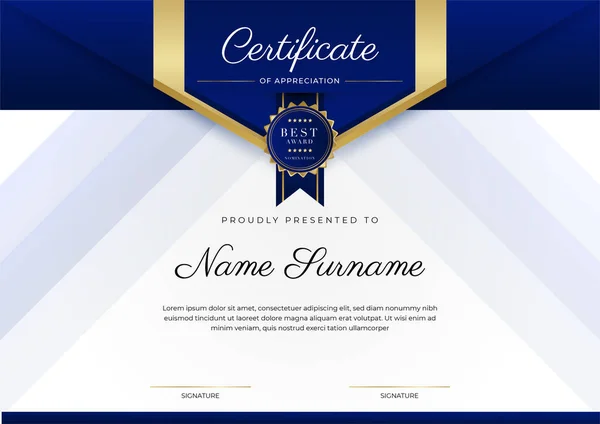 Blue Gold Certificate Achievement Border Template Luxury Badge Modern Line — 스톡 벡터