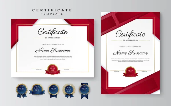 Plantilla Apreciación Certificado Lujo Con Color Rojo Dorado Borde Certificado — Archivo Imágenes Vectoriales