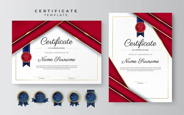 Luxury Certificate Appreciation Template Red Gold Color Multipurpose Certificate Border — Stock Vector