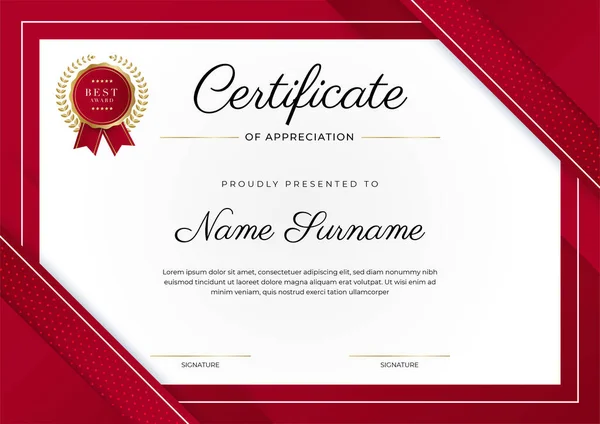Luxury Certificate Appreciation Template Red Gold Color Multipurpose Certificate Border — Stock Vector