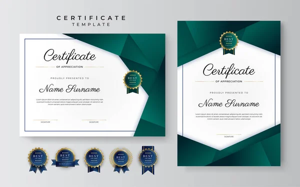 Modèle Frontière Certificat Réussite Noir Vert Avec Badge Luxe Motif — Image vectorielle