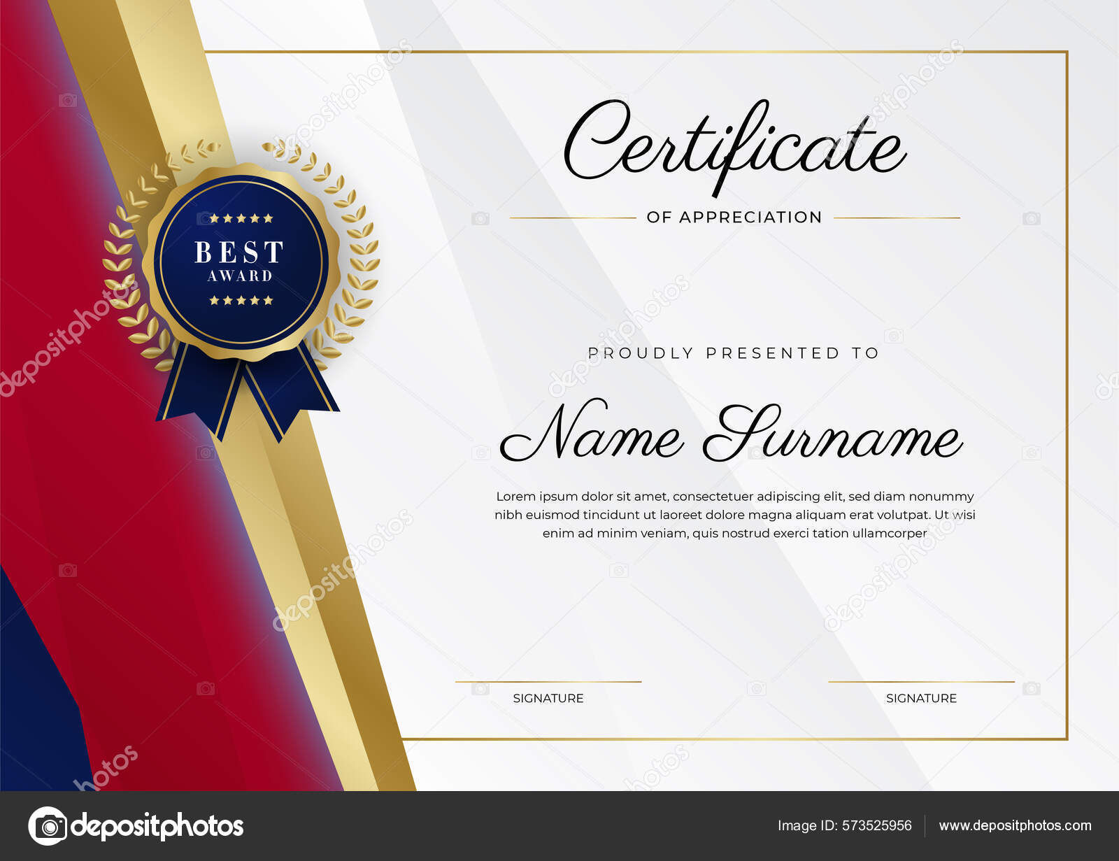 Certificado Luxo Modelo Apreciação Com Cor Vermelha Dourada Borda  Certificado Vetor de ©salmanalfa 573525956, image size:1600x1231