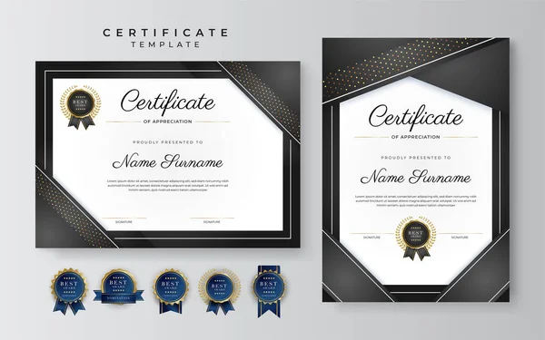 Black Gold Certificate Achievement Border Template Luxury Badge Modern Line — ストックベクタ