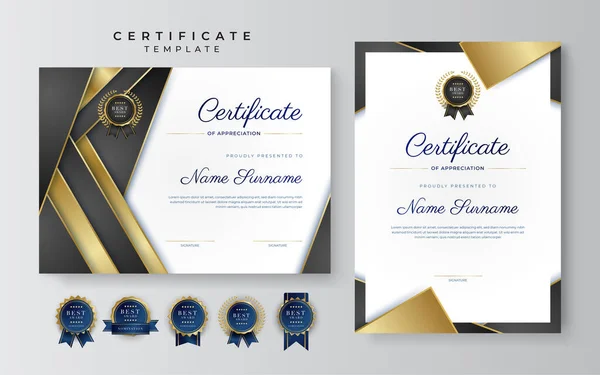 Certificado Negro Dorado Plantilla Frontera Logro Con Insignia Lujo Patrón — Archivo Imágenes Vectoriales