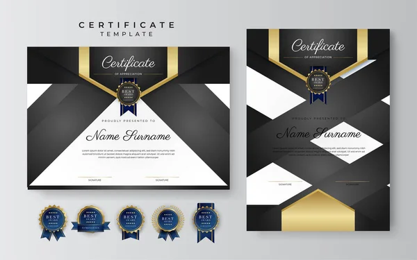 Black Gold Certificate Achievement Border Template Luxury Badge Modern Line — Stock Vector