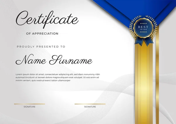 Blue Gold Certificate Achievement Border Template Luxury Badge Modern Line — ストックベクタ