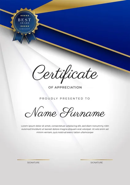 Blue Gold Certificate Achievement Border Template Luxury Badge Modern Line — стоковый вектор