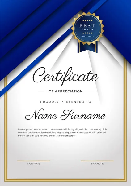 Blue Gold Certificate Achievement Border Template Luxury Badge Modern Line — Archivo Imágenes Vectoriales