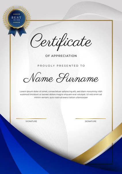 Blue Gold Certificate Achievement Border Template Luxury Badge Modern Line — Archivo Imágenes Vectoriales