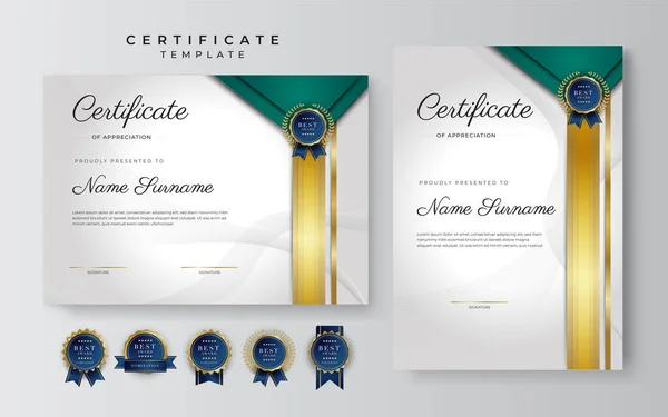 Zelený Černý Zlatý Certifikát Dosažení Hranice Šablony Luxusním Odznakem Moderní — Stockový vektor