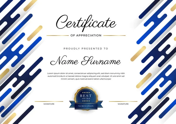Blue Gold Certificate Achievement Border Template Luxury Badge Modern Line — стоковый вектор
