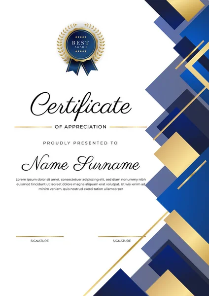 Blue Gold Certificate Achievement Border Template Luxury Badge Modern Line — Vettoriale Stock