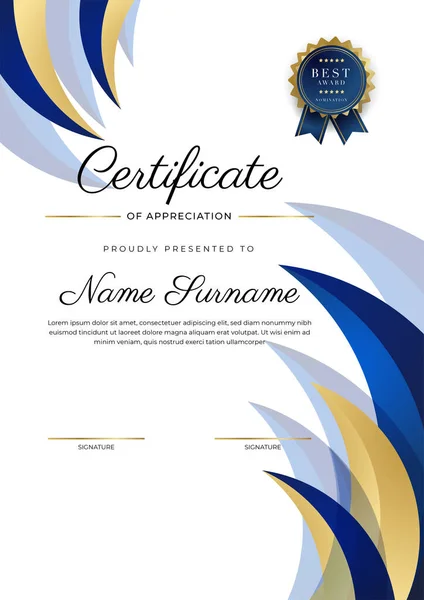 Blue Gold Certificate Achievement Border Template Luxury Badge Modern Line — стоковый вектор