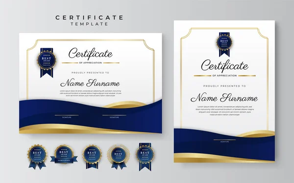 Blue Gold Certificate Achievement Border Template Luxury Badge Modern Line — Vettoriale Stock