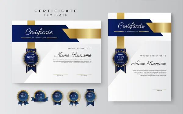Blue Gold Certificate Achievement Border Template Luxury Badge Modern Line — Vetor de Stock