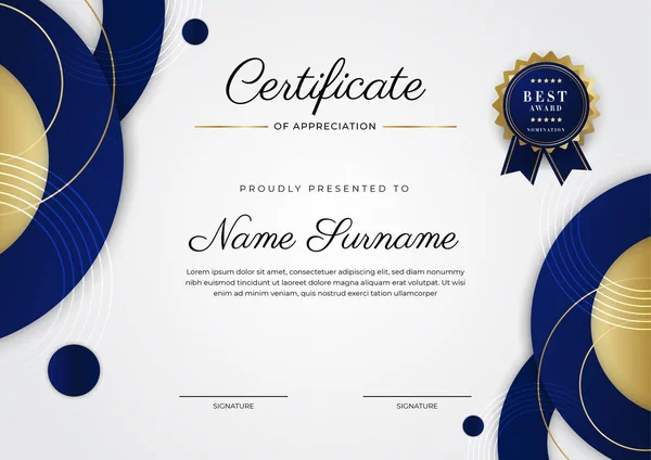 Blue Gold Certificate Achievement Border Template Luxury Badge Modern Line —  Vetores de Stock