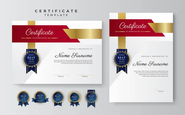 Plantilla Apreciación Certificado Lujo Con Color Rojo Dorado Borde Certificado — Vector de stock