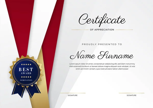 Certificado Luxo Modelo Apreciação Com Cor Vermelha Dourada Borda  Certificado Vetor de ©salmanalfa 573526060, image size:600x424