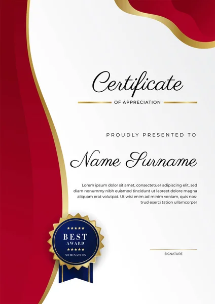 Modèle Certificat Appréciation Luxe Avec Couleur Rouge Bordure Certificat Polyvalente — Image vectorielle