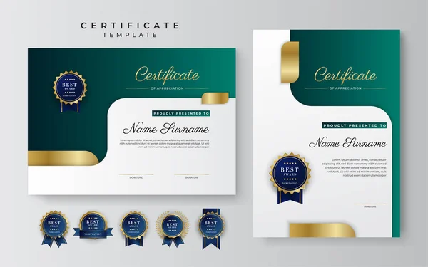 Green Black Gold Certificate Achievement Border Template Luxury Badge Modern — Stock Vector