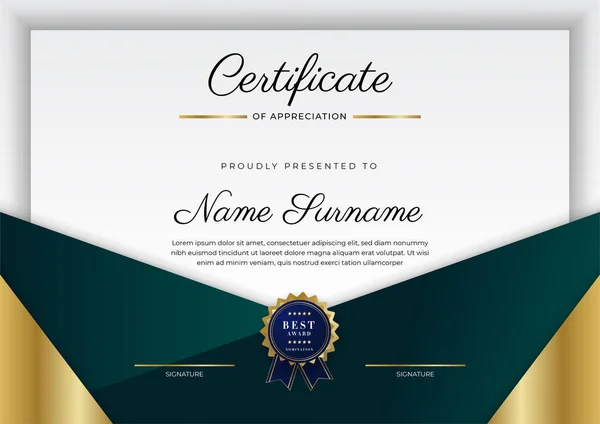 Green Black Gold Certificate Achievement Border Template Luxury Badge Modern — Stock Vector