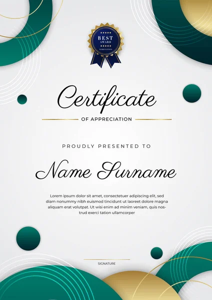 Modèle Frontière Certificat Réussite Noir Vert Avec Badge Luxe Motif — Image vectorielle