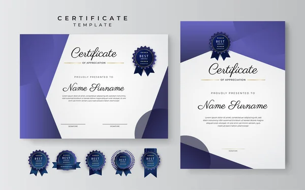 Modèle Frontière Certificat Accomplissement Violet Violet Néon 2022 Avec Badge — Image vectorielle