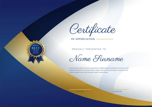 Modern Kék Tanúsítvány Sablon Határ Odaítélés Diploma Becsület Teljesítmény Diploma — Stock Vector