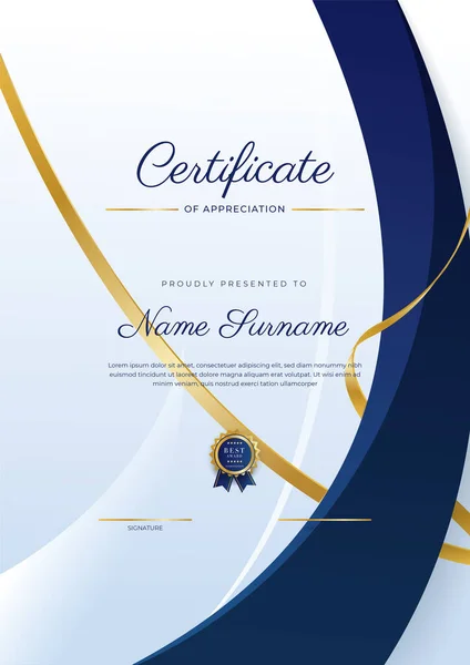 Modern Mavi Sertifika Şablonu Sınırı Ödül Diploma Onur Başarı Mezuniyet — Stok Vektör
