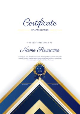 Modern mavi sertifika şablonu ve sınırı, ödül, diploma, onur, başarı, mezuniyet ve baskı için