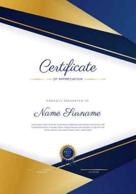 Modern mavi sertifika şablonu ve sınırı, ödül, diploma, onur, başarı, mezuniyet ve baskı için