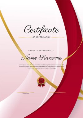 Modern kırmızı ve altın sertifika şablonu tasarımı