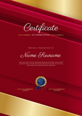 Modern kırmızı ve altın sertifika şablonu tasarımı