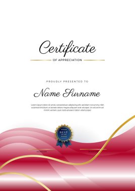 Modern kırmızı ve altın sertifika şablonu tasarımı