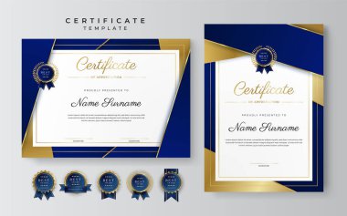 Modern mavi sertifika şablonu ve sınırı, ödül, diploma, onur, başarı, mezuniyet ve baskı için