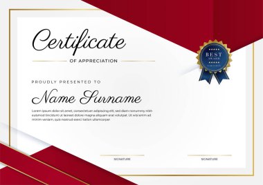 Modern kırmızı ve altın sertifika şablonu tasarımı