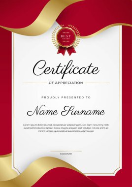 Modern kırmızı ve altın sertifika şablonu tasarımı