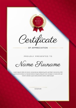 Modern kırmızı ve altın sertifika şablonu tasarımı