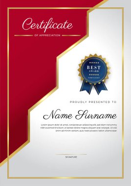 Modern kırmızı ve altın sertifika şablonu tasarımı