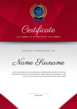 Modern kırmızı ve altın sertifika şablonu tasarımı