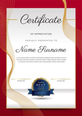 Modern kırmızı ve altın sertifika şablonu tasarımı