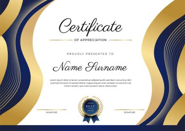 Modern mavi sertifika şablonu ve sınırı, ödül, diploma, onur, başarı, mezuniyet ve baskı için