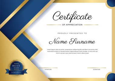 Modern mavi sertifika şablonu ve sınırı, ödül, diploma, onur, başarı, mezuniyet ve baskı için